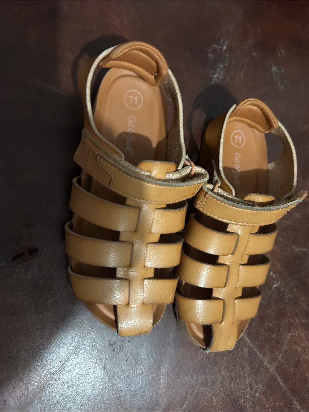 Cat and Jack Kids Tan Leather Fisherman Sandals - Size 11